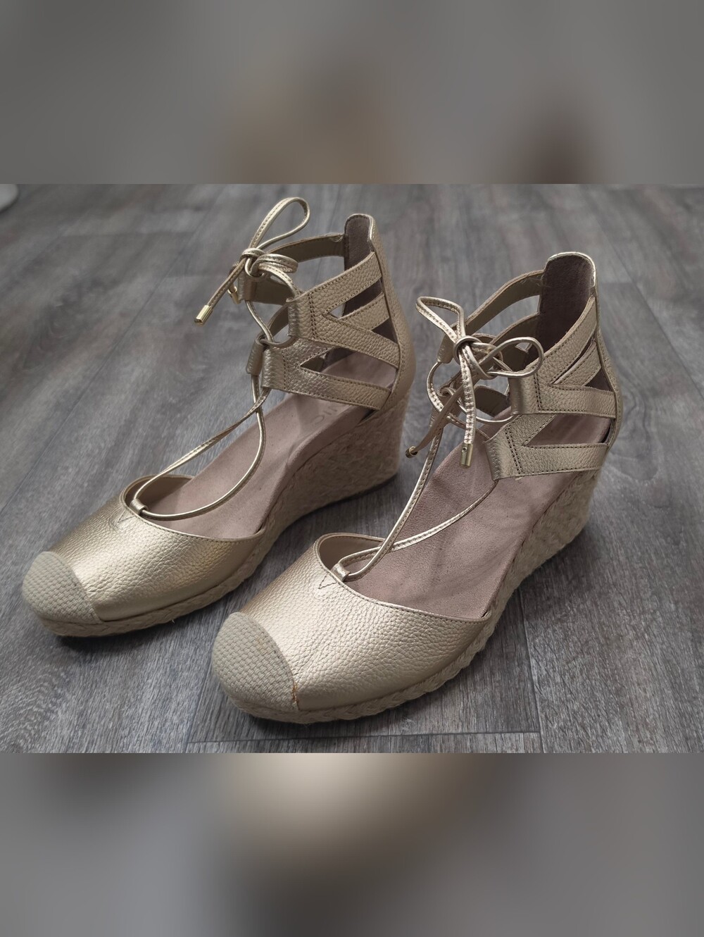 Vionic Metallic Gold Lace-Up Wedge Sandals-Size 7.5